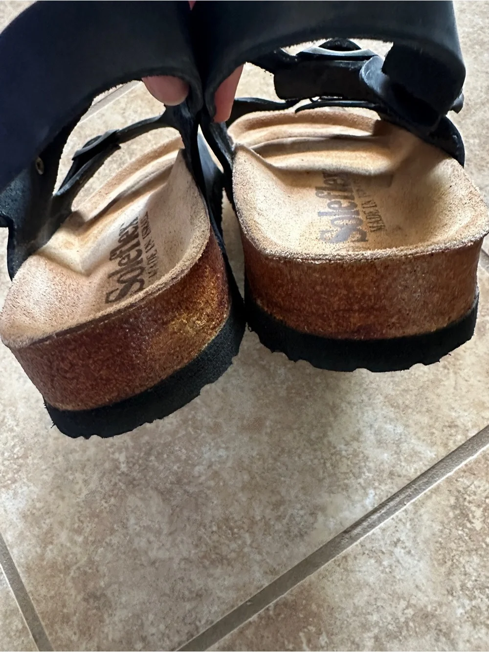 Soleflex Made in Israel Leather Slingback Cork Footbed Sandals Black Size 6/37